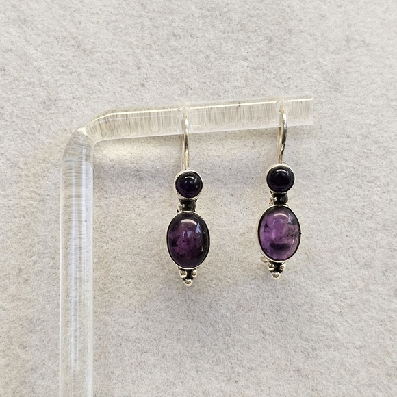 925 Sterling Silver Amethyst Drop Earrings Vintage - Picture 7 of 14